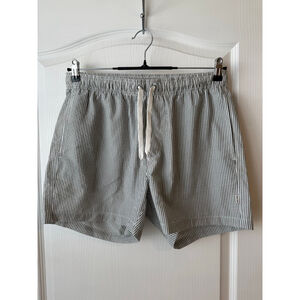 Men's ONLY & SONS Striped Seersucker Swim Trunks L White & Gray